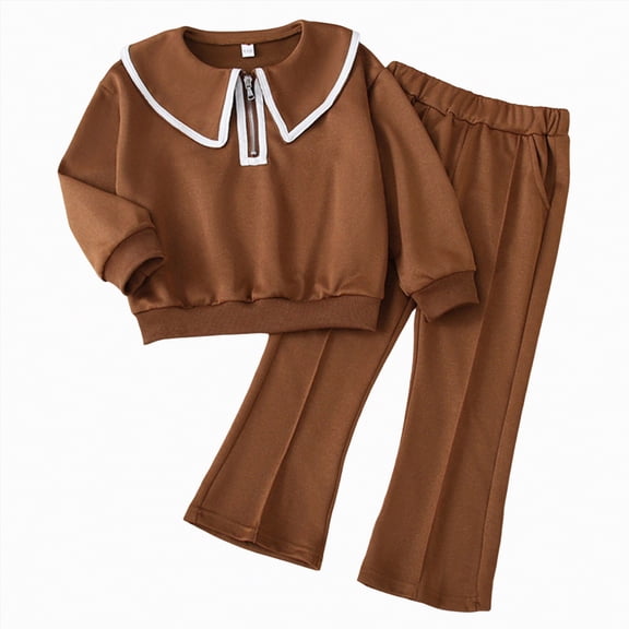 Gvdentm Kids Toddler Girls Clothing Set 4t Long Sleeve Top Floral Print Pants 2 Pcs Fall Outfits Set(Khaki,3-4 Years)