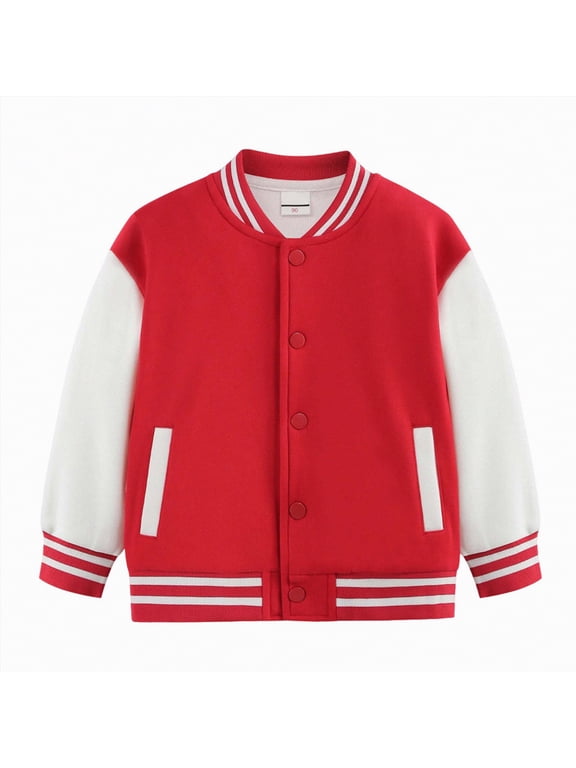 Kids Varsity Jacket Girls Boys Baseball Jacket Bomber Coat School Jackets(Red,5-6 Years)