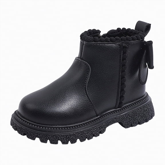 Gvdentm Kids Winter Boots for Girls Waterproof No Tie Kids Snow Boots for Boys and Girls Insulated Winter Lined Snow Boots Boys Work Boots(Black,6)