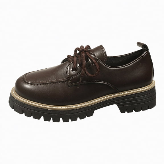 Gvdentm Ladies Shoes Women's Vintage Oxford Shoe, Lace-Up Round Toe Leather Low Heel Shoe for Girls Ladies Women(Brown,9.5)