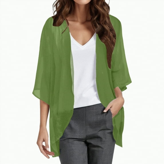 Gvdentm Lightweight Summer Cardigan Women Shrug Cardigan Open Front Cover Up Sheer Short Sleeve Kimonos for Evening Dress(Green,2XL)