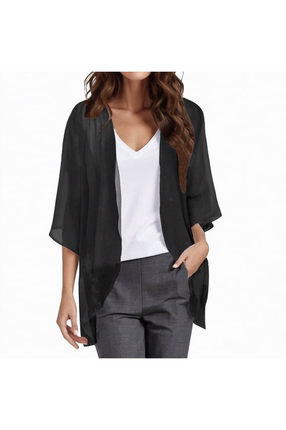 Lightweight Summer Cardigan Womens Summer Tops Short Shrugs Kimono Cardigans Casual Chiffon Jackets(Black,M)