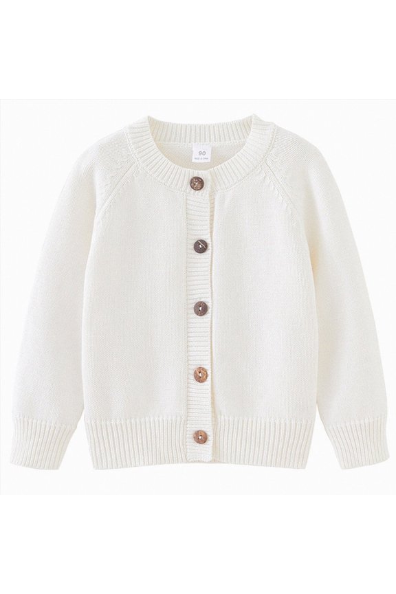 Little Boy Girl Knit Cardigan Sweater - Toddler Button School Uniforms Cardigan White,5-6 Years