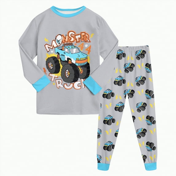 Gvdentm Little Boys Pajamas Toddler Boys Clothes Monster Truck Sleepwear Cotton 2 Pieces Pjs Kids Sets(Grey,2-3 Years)