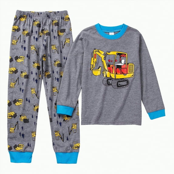 Gvdentm Little Boys Pajamas Toddler Boys Clothes Monster Truck Sleepwear Cotton 2 Pieces Pjs Kids Sets(Yellow,5-6 Years)