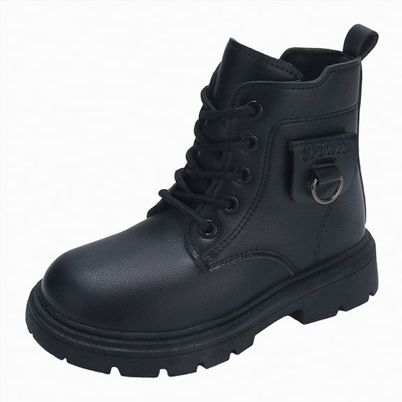 Gvdentm Little Girl Combat Boots Girls Boys Glitter Ankle Boots Side Zipper Combat Shoes With Lace Up for Toddler/Little Kid/Big Kid(Black,11)