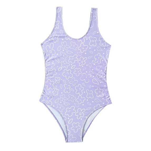 Gvdentm Little Girls Swimsuit Cute Swimwear One Piece Cutout Bathing Suit for Girls Beach Clothes|Purple,7-8 Years