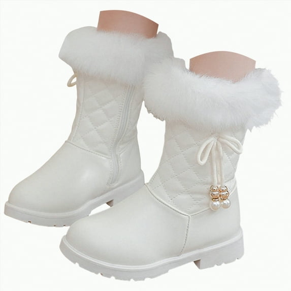Gvdentm Little Girls Winter Boots Winter Shoes Boys Girls Cold Weather Baby Winter Shoes Toddler Boots Boys(White,1.5)
