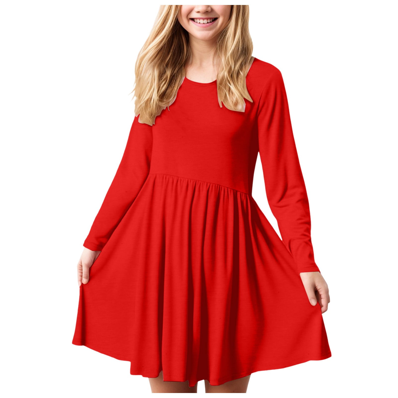 knee length dresses for ladies Rhapsody Long Sleeve Knit Mini Dress Red main image 0
