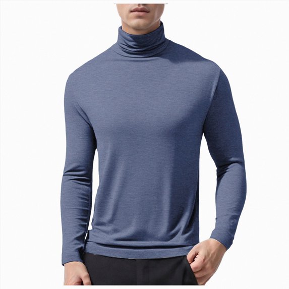 Gvdentm Men's Casual Cotton Mock Turtleneck Long Sleeve T-Shirts Solid Pullover Basic Lightweight Tee Tops