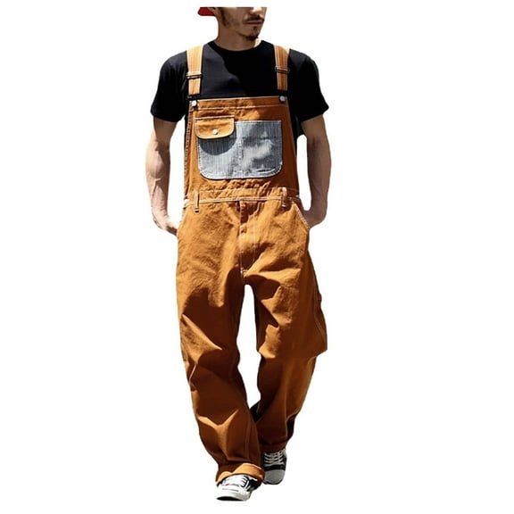 Gvdentm Men's Denim Bib Overalls Mens Relaxed Fit Overalls Workwear with Adjustable Straps and Convenient Tool Pockets(Orange,XL)