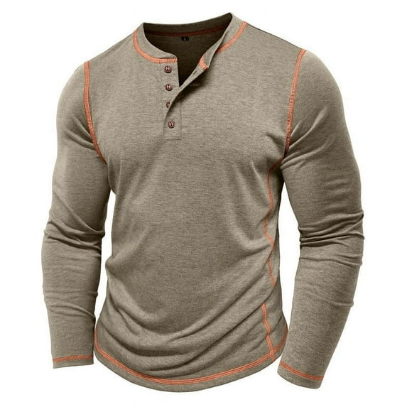 Gvdentm Men's Long Sleeve Cotton Polo Shirt Casual Dress Button Polo Basic Lightweight Collared Golf Shirt Khaki,M
