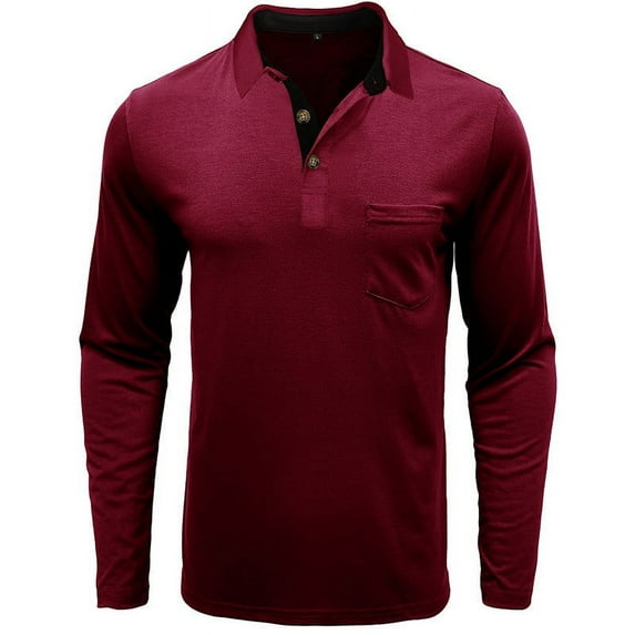 Gvdentm Men's Long Sleeve Cotton Polo Shirt Striped Collar Casual Polo T Shirts RD1,XL