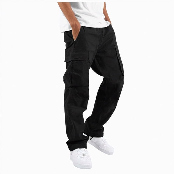 Gvdentm Mens Cargo Pants Open Bottom Baggy Elastic Waist Straight Leg Drawstring Athletic Sport Sweat Jogger Pants Size S