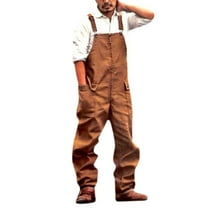 Gvdentm Mens Pants Rompers Long Casual Lightweight Overall Loose Jumpsuit Bib Button Fit Walkshort Men's Pants(Brown,S)