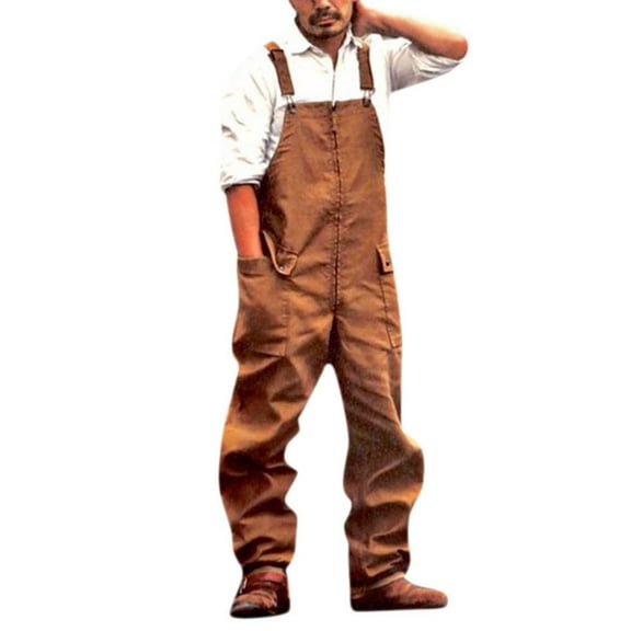 Gvdentm Mens Pants Rompers Long Casual Lightweight Overall Loose Jumpsuit Bib Button Fit Walkshort Men's Pants(Brown,XL)