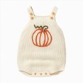 thumbnail image 1 of Gvdentm Newborn Baby Boy Girl Halloween Clothes Pumpkin Bodysuit Ruffle Bubble Collared Romper Beige,6-9 Months, 1 of 8