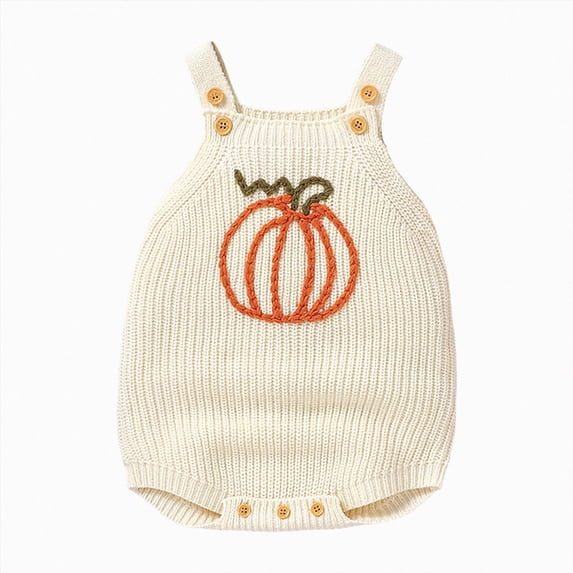 Gvdentm Newborn Baby Boy Girl Halloween Clothes Pumpkin Bodysuit Ruffle Bubble Collared Romper Beige,6-9 Months