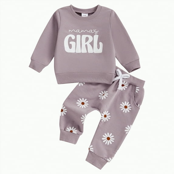 Gvdentm Baby Girl Clothes 0-3 Months Toddler Baby Girl Clothes Fall Winter Long Sleeve Daisy Sweatshirt with Pants Set Girls Cute Print Outfits(Purple,6-12 Months)