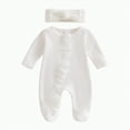 thumbnail image 1 of Gvdentm Newborn Infant Girl Footies Romper 3 Months Solid Color Frills Baby Jumpsuit Zip Up Onesie Clothes Headband(White,6-12 Months), 1 of 5
