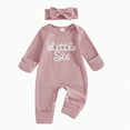 thumbnail image 1 of Gvdentm Newborn Outfit Girl Long Sleeve Letter Romper Ribbed Knit Jumpsuit Baby Girl Preemie Coming Home Outfit(Pink,3-6 Months), 1 of 5