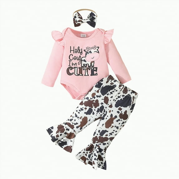 Gvdentm Onesies 0-3 Months Girl Baby Girl Clothes, Girl Outfits Long Sleeve Ruffle Romper + Floral Pants + Headband Set Clothes Girl|Light Pink 0-3 Months