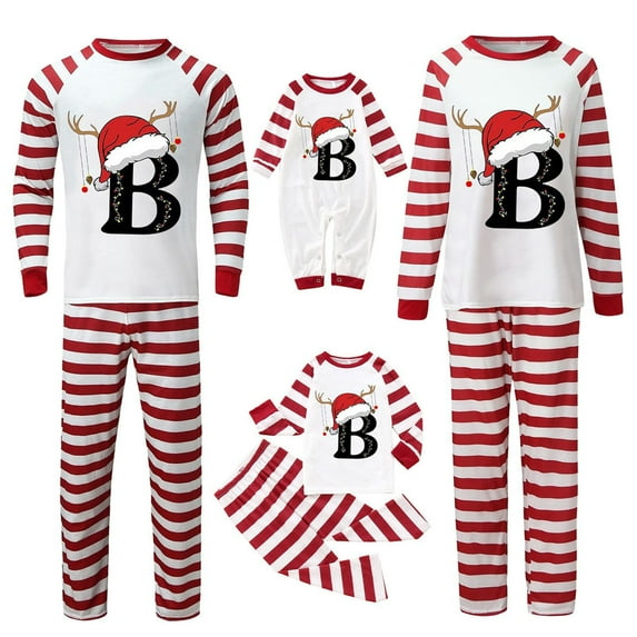Gvdentm Pattern A-Z Christmas Family Pajamas Matching Sets Xmas Elk PJS Set Soft Long Sleeve Holiday Sleepwear Outfits Christmas Pajamas for Women Men Couples