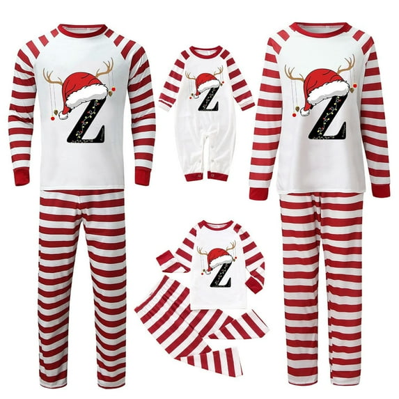 Gvdentm Pattern A-Z Christmas Family Pajamas Matching Sets Xmas Elk PJS Set Soft Long Sleeve Holiday Sleepwear Outfits Matching Family Christmas Pajamas for Baby Girls Boys Adults