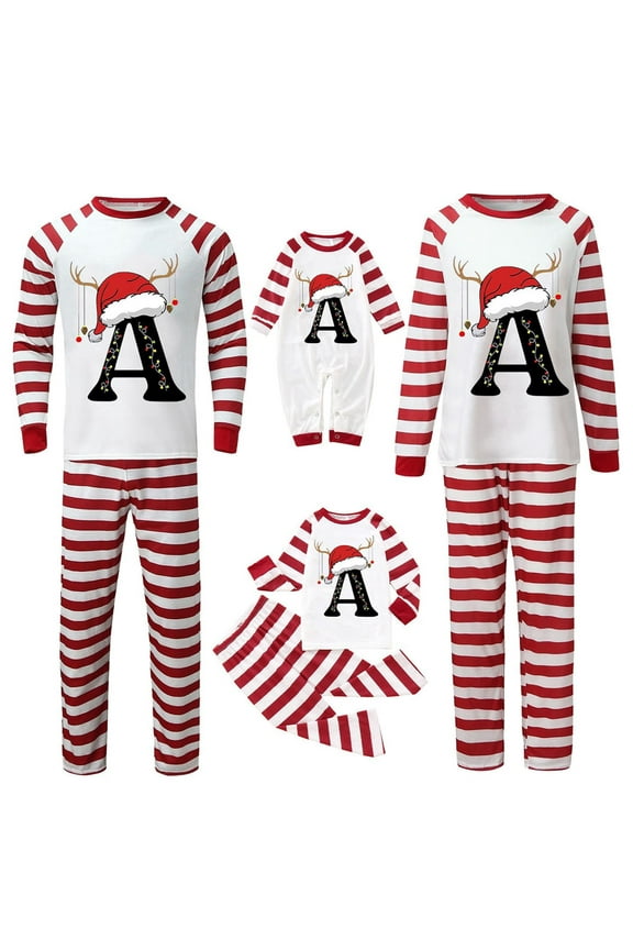 Pattern A-Z Christmas Pajamas Family Holiday Christma Pjs Set Sleepwear Xmas Jammies Christmas Family Pajamas Matching Sets Parent-Child Outfit