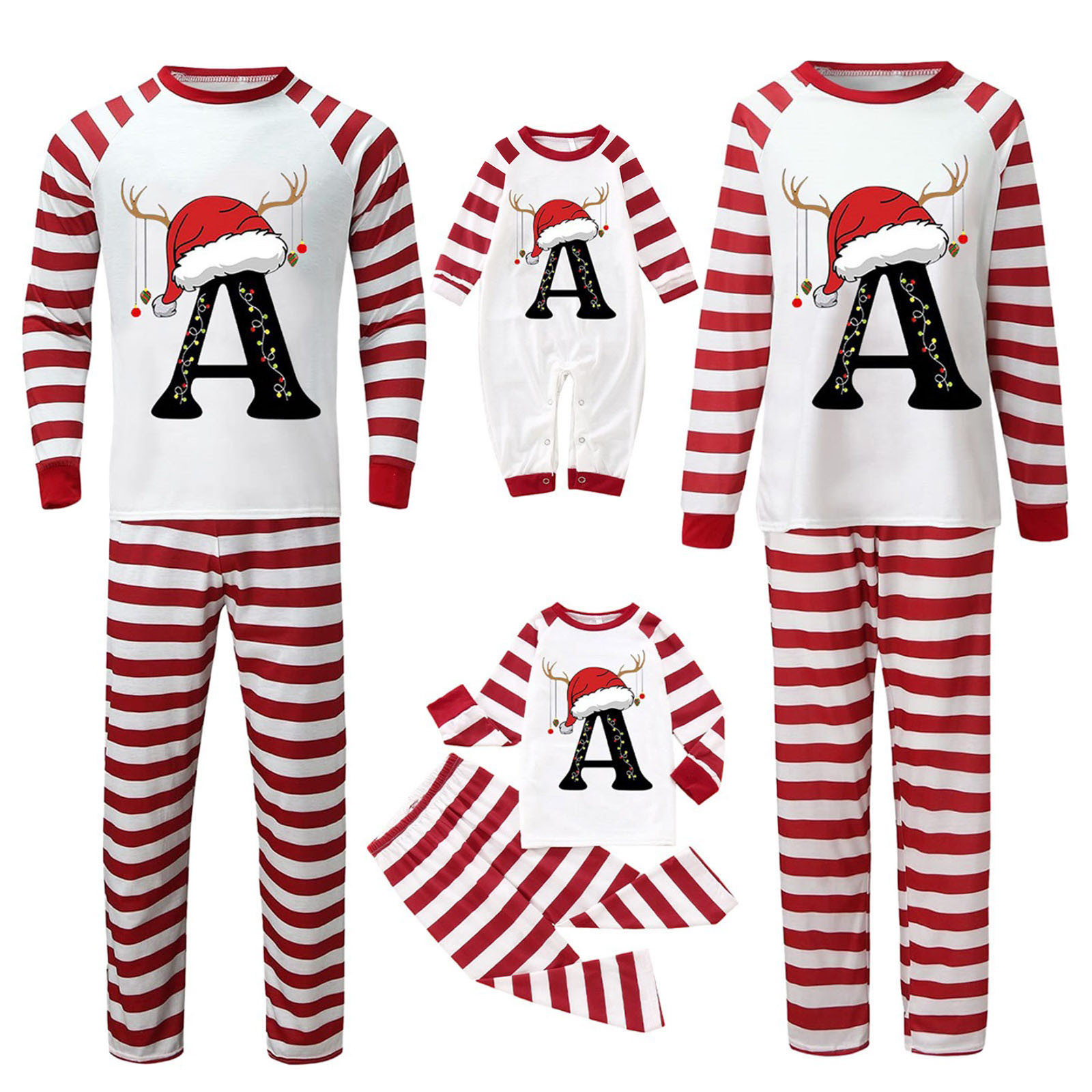 Gvdentm Pattern A-Z Christmas Pajamas Family Holiday Christma Pjs Set Sleepwear Xmas Jammies Christmas Family Pajamas Matching Sets Parent-Child Outfit