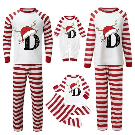 Gvdentm Pattern A-Z Matching Christmas Pajamas for Family Long Sleeve Parent-Child Outfit Home wear Family Christmas Pajamas Matching Parent-Child Outfit