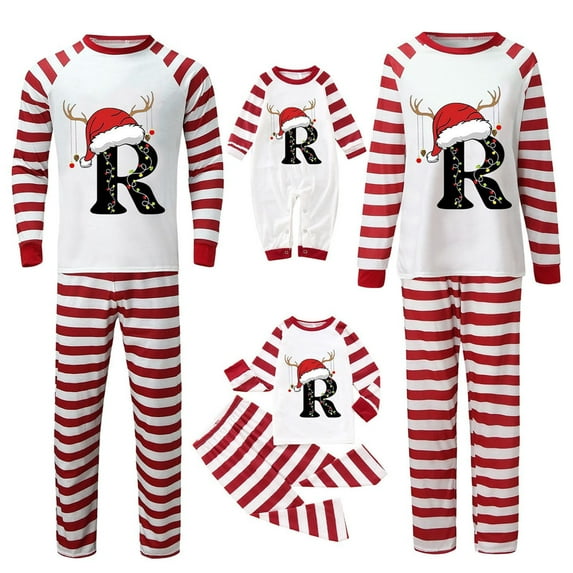 Gvdentm Pattern A-Z Matching Christmas Pajamas for Family Matching Xmas Pjs Set Cartoon Print Cute Holiday Sleepwear Christmas Pajamas for Women Men Couples