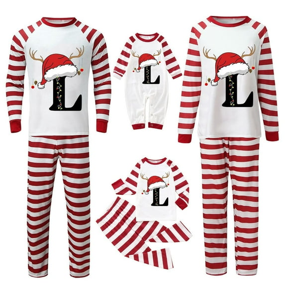 Gvdentm Pattern A-Z Matching Christmas Pajamas for Family Merry Christmas Pajamas Letter Antler Print Plaid Splice Matching Family Christmas Pajamas for Baby Girls Boys Adults
