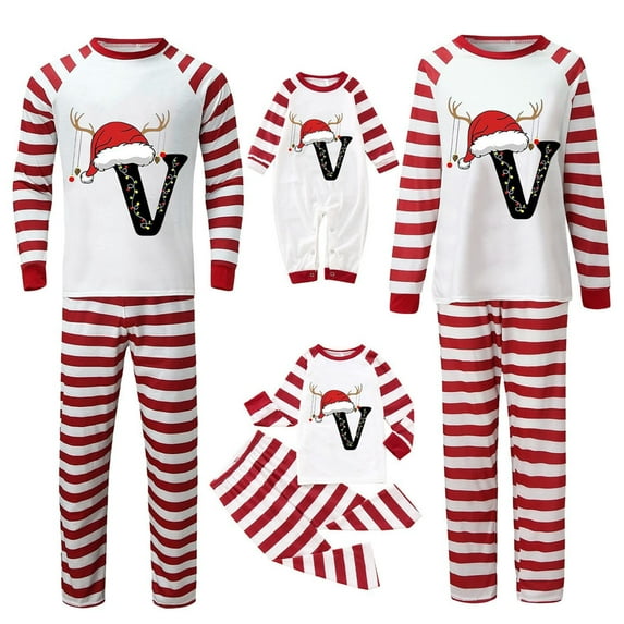 Gvdentm Pattern A-Z Pajama Christmas Family Long Sleeve Parent-Child Outfit Home wear Family Matching Pajamas Christmas for Women Men Couples