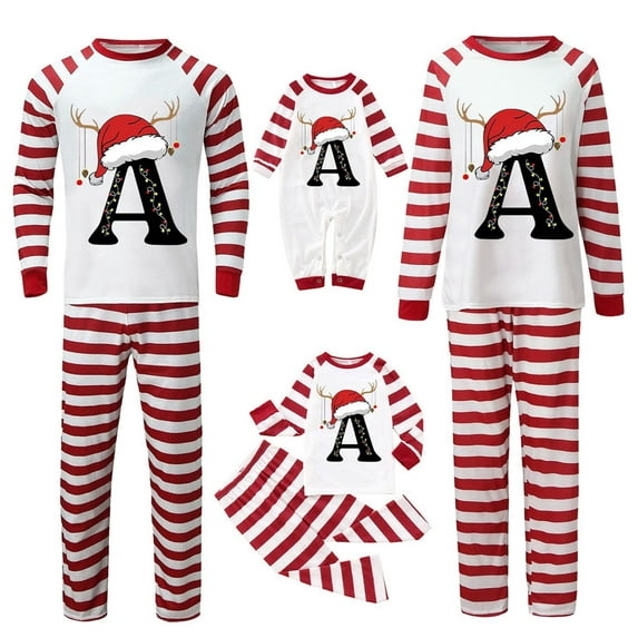Gvdentm Pattern A-Z Pajamas Christmas Family Elf Pjs Holiday Xmas Jammies Set Family Christmas Pajamas for Women Men Kids Girls