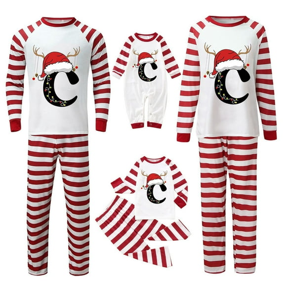 Gvdentm Pattern A-Z Pajamas Christmas Family Elf Pjs Holiday Xmas Jammies Set Matching Family Christmas Pajamas for Baby Girls Boys Adults