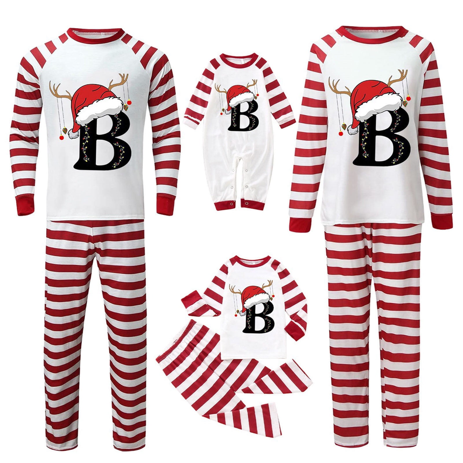 Gvdentm Pattern A-Z Pajamas Christmas Family Xmas Elk PJS Set Soft Long ...