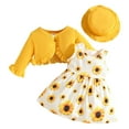 thumbnail image 1 of Gvdentm Plaid Clothes for Girls Floral Print Sleeveless Dress and Ruffle Cardigan Hat Set Fall 3 Piece Outfits(Gold,12-18 Months), 1 of 9