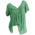 thumbnail image 1 of Gvdentm Plus Size Blouse for Women Fashion Casual Solid Color Printing V-Neck Short Sleeve Ruched Tunic Tee Summer T-Shirt Tops on(Green,L), 1 of 6