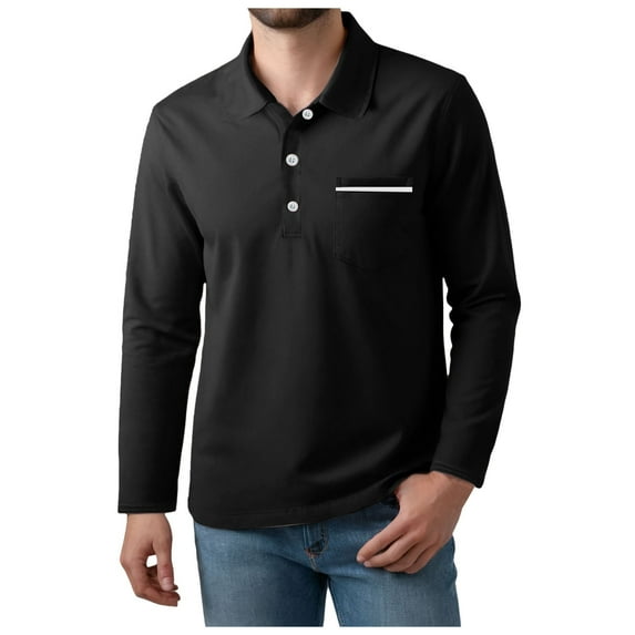 Gvdentm Polos Shirts for Men Men's Polo Shirts Long Sleeve Slim Fit POLO Shirts Black,L