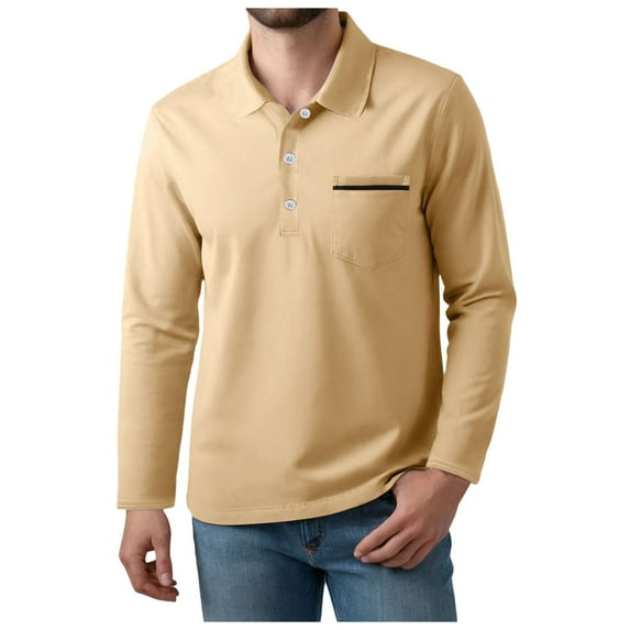 Gvdentm Polos Shirts for Men Men's Polo Shirts Long Sleeve Slim Fit POLO Shirts Khaki,XL