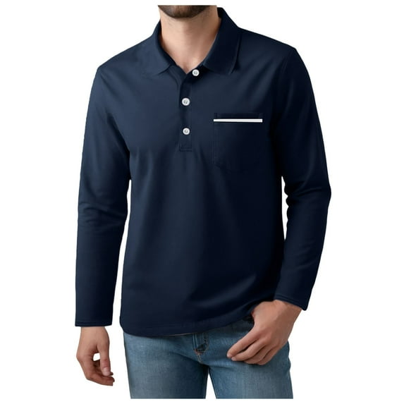 Gvdentm Polos Shirts for Men Men's Polo Shirts Long Sleeve Slim Fit POLO Shirts Navy,M
