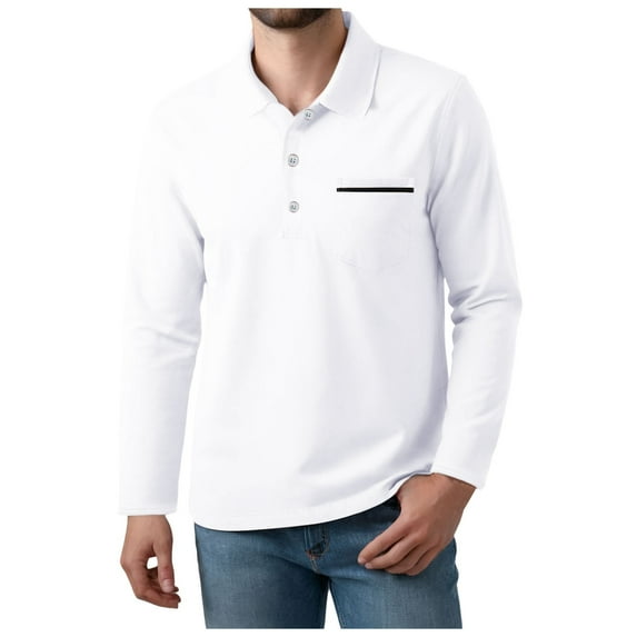 Gvdentm Polos Shirts for Men Men's Polo Shirts Long Sleeve Slim Fit POLO Shirts White,3XL