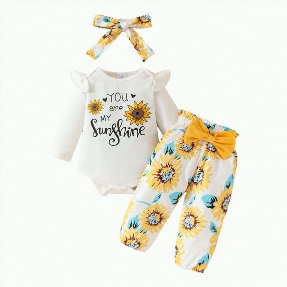 Gvdentm Preemie Baby Girl Clothes Baby Girl Clothes Romper Floral Fall Outfit Bell Bottoms Pant Sets Hat Headband Flowerpant Clothes Girl|White 9-12 Months