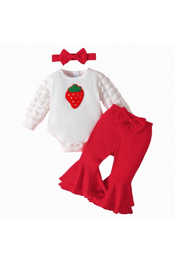 Preemie Newborn Baby Girl Clothes 3 Months Infant Romper Fall Winter Outfits Gifts for Girls Cute Bell Bottoms Pant Sets(Red,0-3 Months)