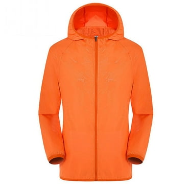 Gvdentm Rain Jacket Women Oversized Sun Protection Windbreaker Unisex coats Packable Hiking Travel Quick Dry Tops with Hood Lightweight Rain Jacket Women Orange,M