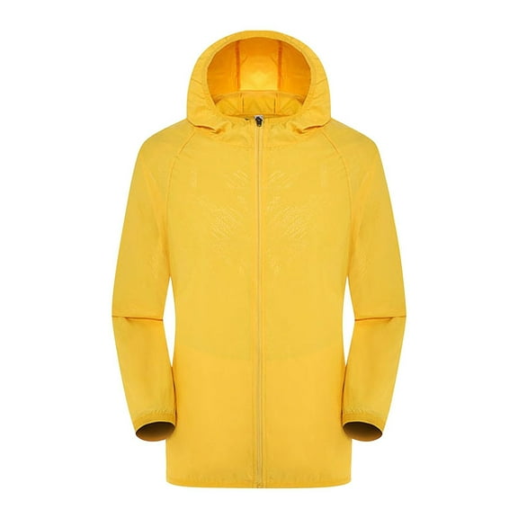 Gvdentm Rain Jacket Women Oversized Sun Protection Windbreaker Unisex coats Packable Hiking Travel Quick Dry Tops with Hood Women's Rain Coat Yellow,S