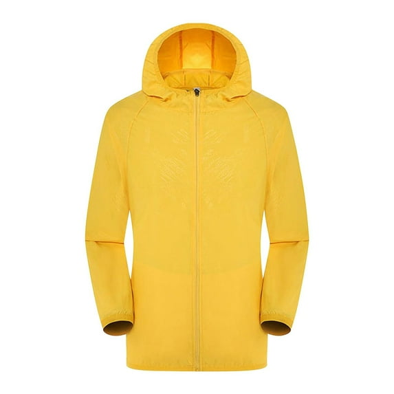 Gvdentm Rain Jacket Women Oversized Sun Protection Windbreaker Unisex coats Packable Hiking Travel Quick Dry Tops with Hood Women's Rain Coat Yellow,S