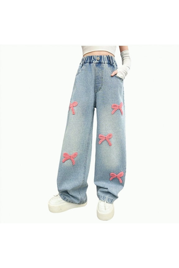 Ripped Jeans for Girls Girls Streetwear Denim Cargo Pants High Waist Floor Length Baggy Wide Leg Jeans with Multi Pockets(Pink,12-15 Years)