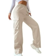 Gvdentm Scrub Pants Women's Casual Loose Pocket Wide Leg Pants Trousers for Women (Beige,S)